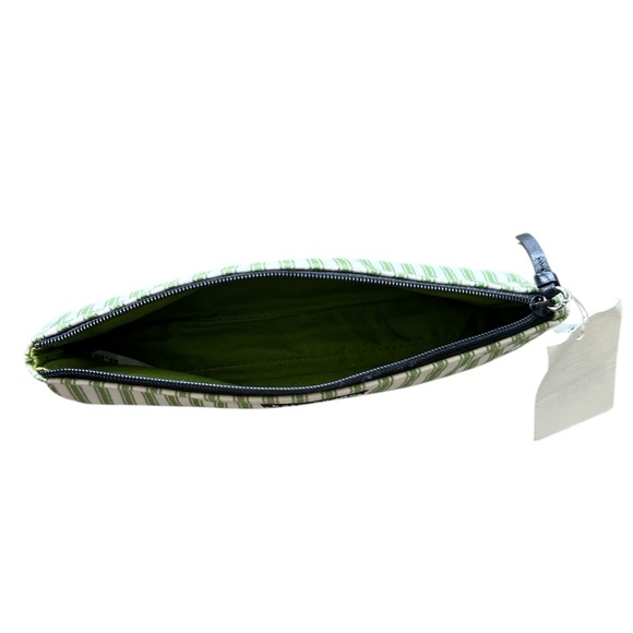 Kate Spade Vintage Pencil Case Green White Ticking Striped Canvas Preppy New - Picture 5 of 8